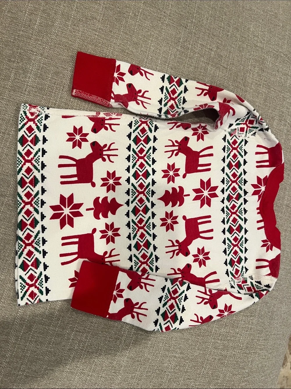 Hanna Andersson Red & White Reindeer Long-Sleeve Pajama Top